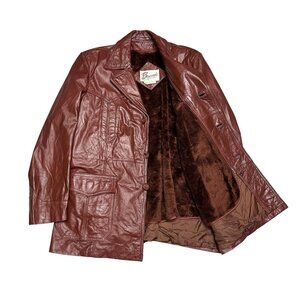 VINTAGE Bermans 100% LEATHER Brown Faux Fur Fleece Lined Luxury Jacket Mens L